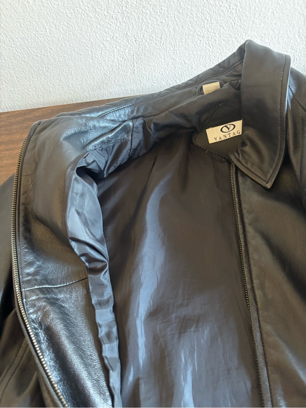 Vintage 100% Leather Jacket Collared Unisex - Picture 7 of 10
